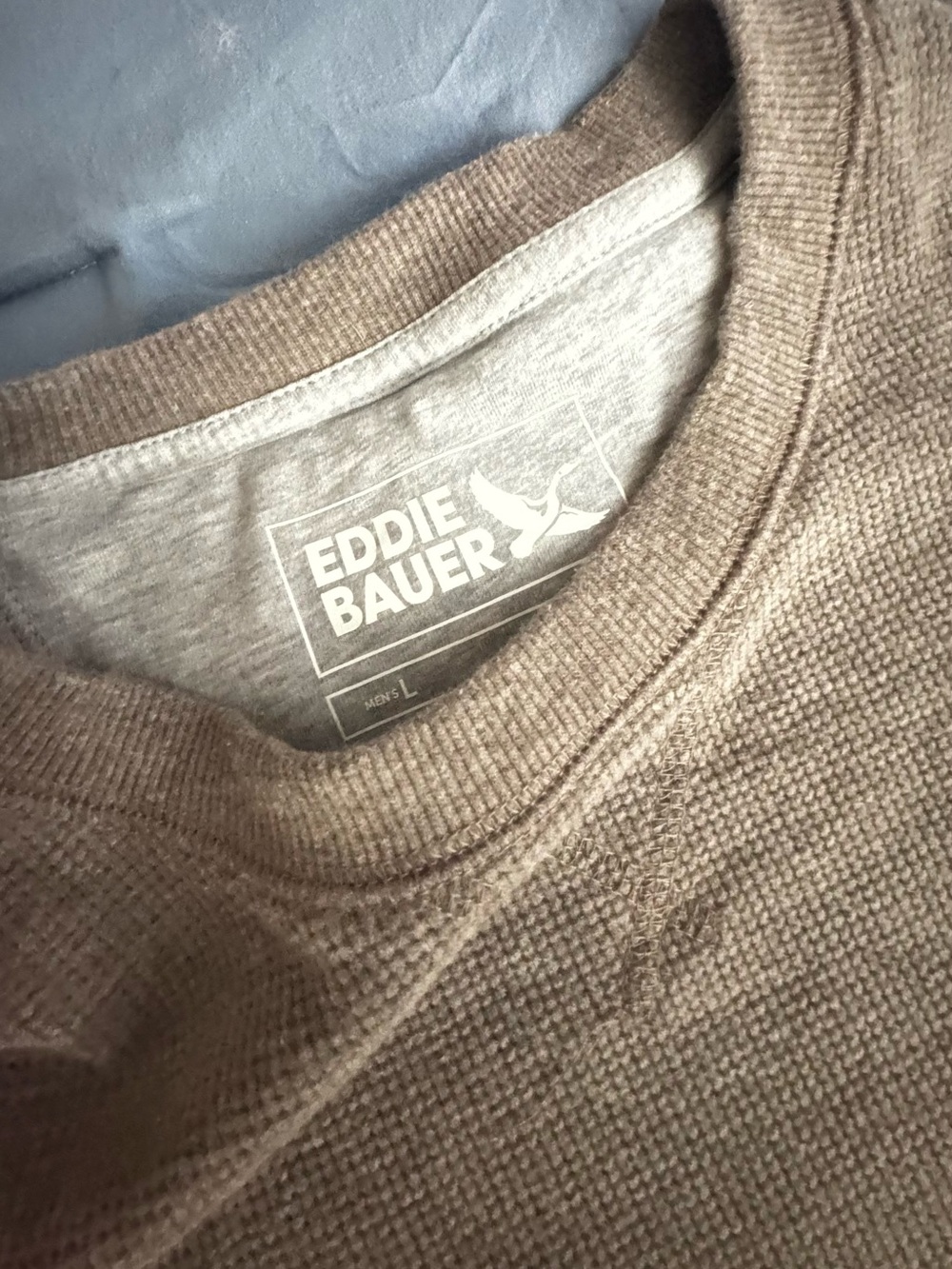 Eddie Bauer Men's Light Brown Crewneck Waffle Knit Sweater